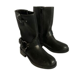 Steve Madden Beckky Black Faux Leather‎ Buckle Moto Biker Boots Size 1
